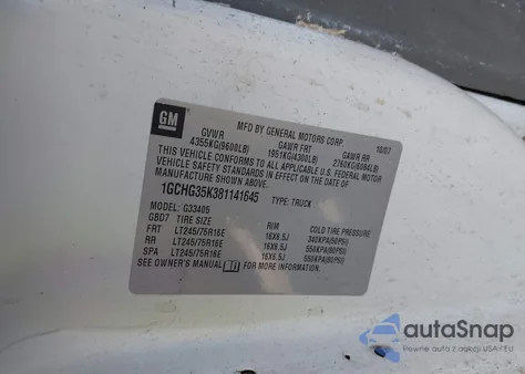 2008 Chevrolet Express Work Van z USA, uszkodzony, nr VIN 1GCHG35K381141645